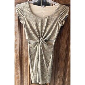 Charlotte Russe Women's Gold Shimmer Lined Cut Out Waist Dress Size S